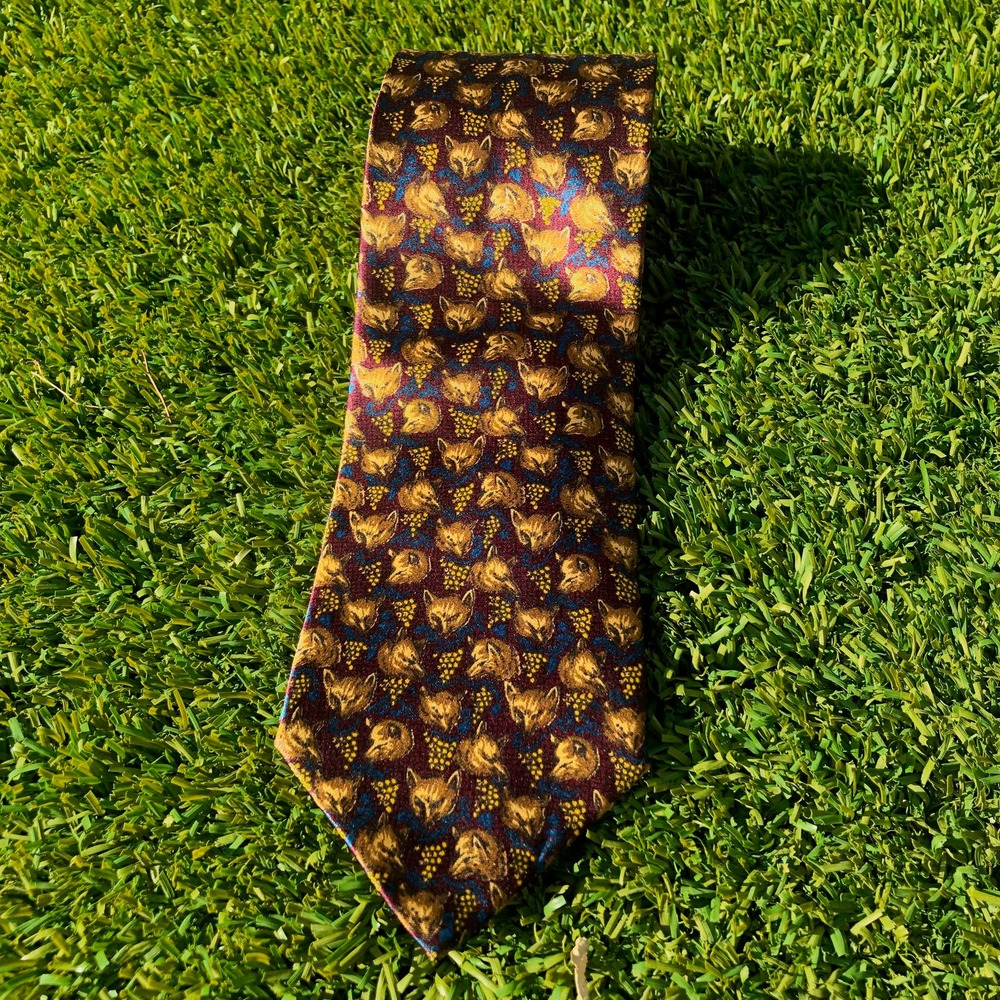 Bottega Veneta Vintage 90s Italian Men's Silk Tie Fox Print